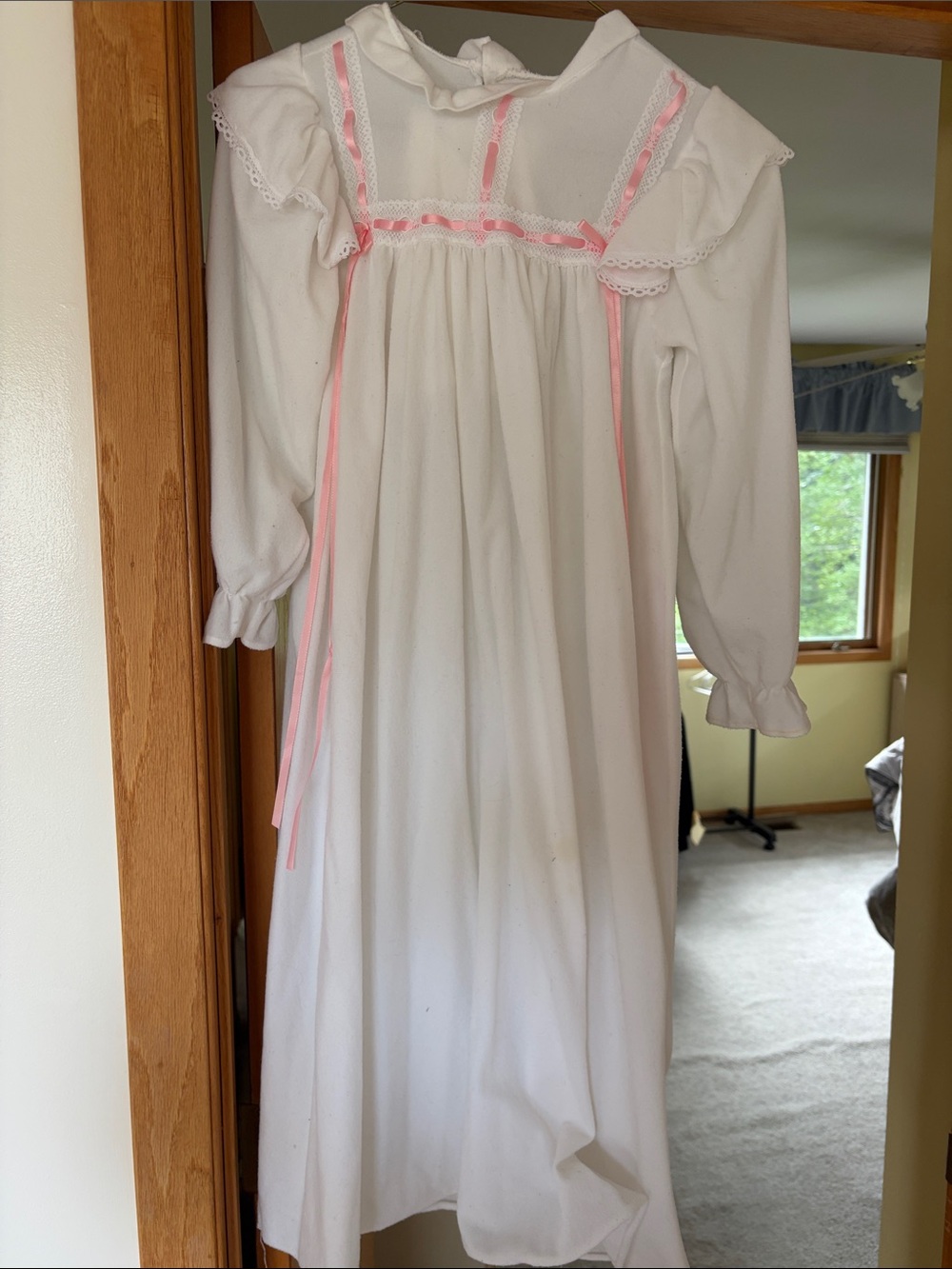 Vintage American girl doll white Girls' Long Nightgown with Pink Trim